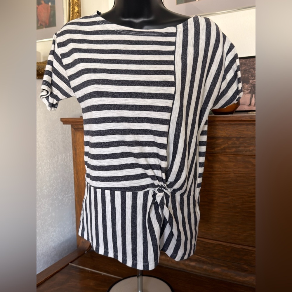 Geox Black and White Striped Short Sleeve Top